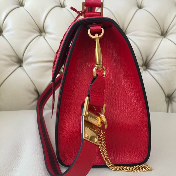 New Valentino VSLING Lipstick Red Leather Bag Satchel Medium Rockstud Perfect - Picture 4 of 16